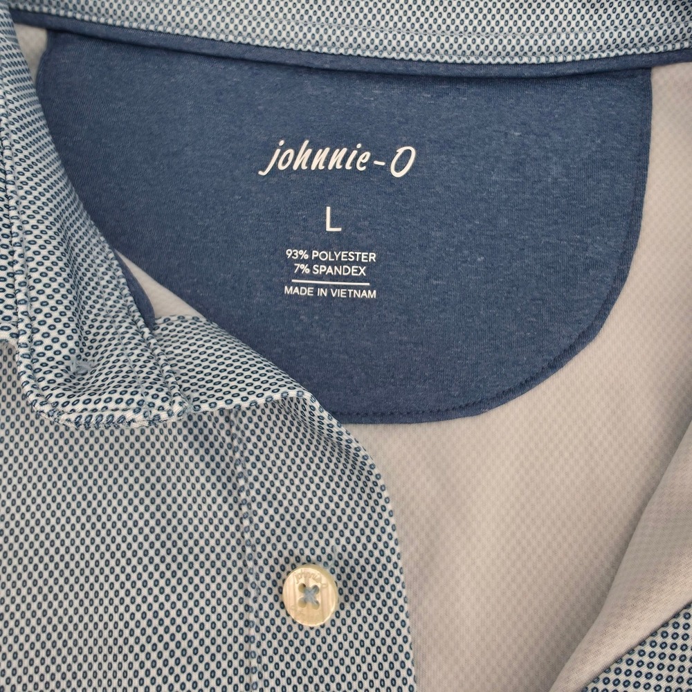 Johnnie-O Mens Large Blue Geometric AOP Golf Performance Polo Shirt size Large - Picture 8 of 14